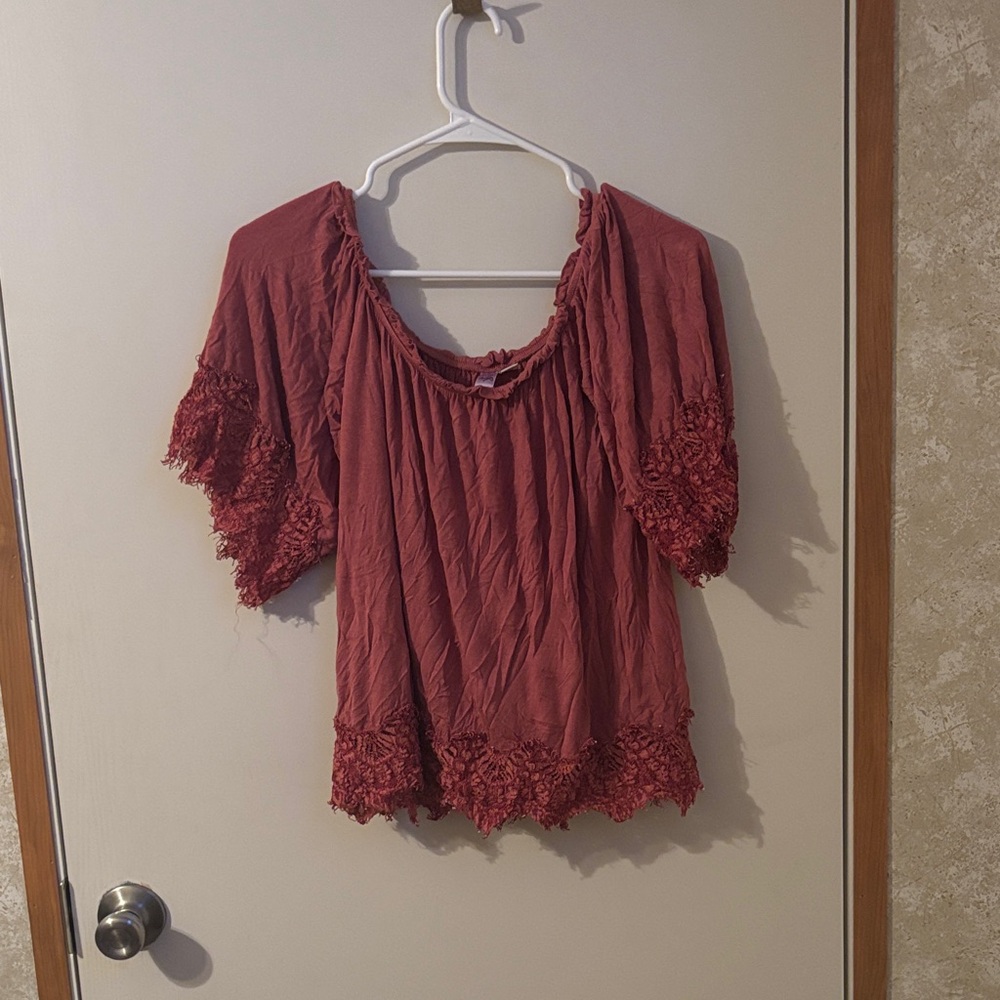 Alya Burgundy Lace Trim Blouse